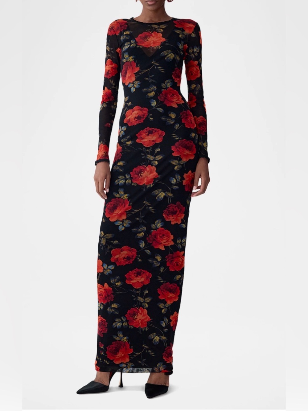 Carolina Herrera 

Rose-Print Mesh Maxi Dress